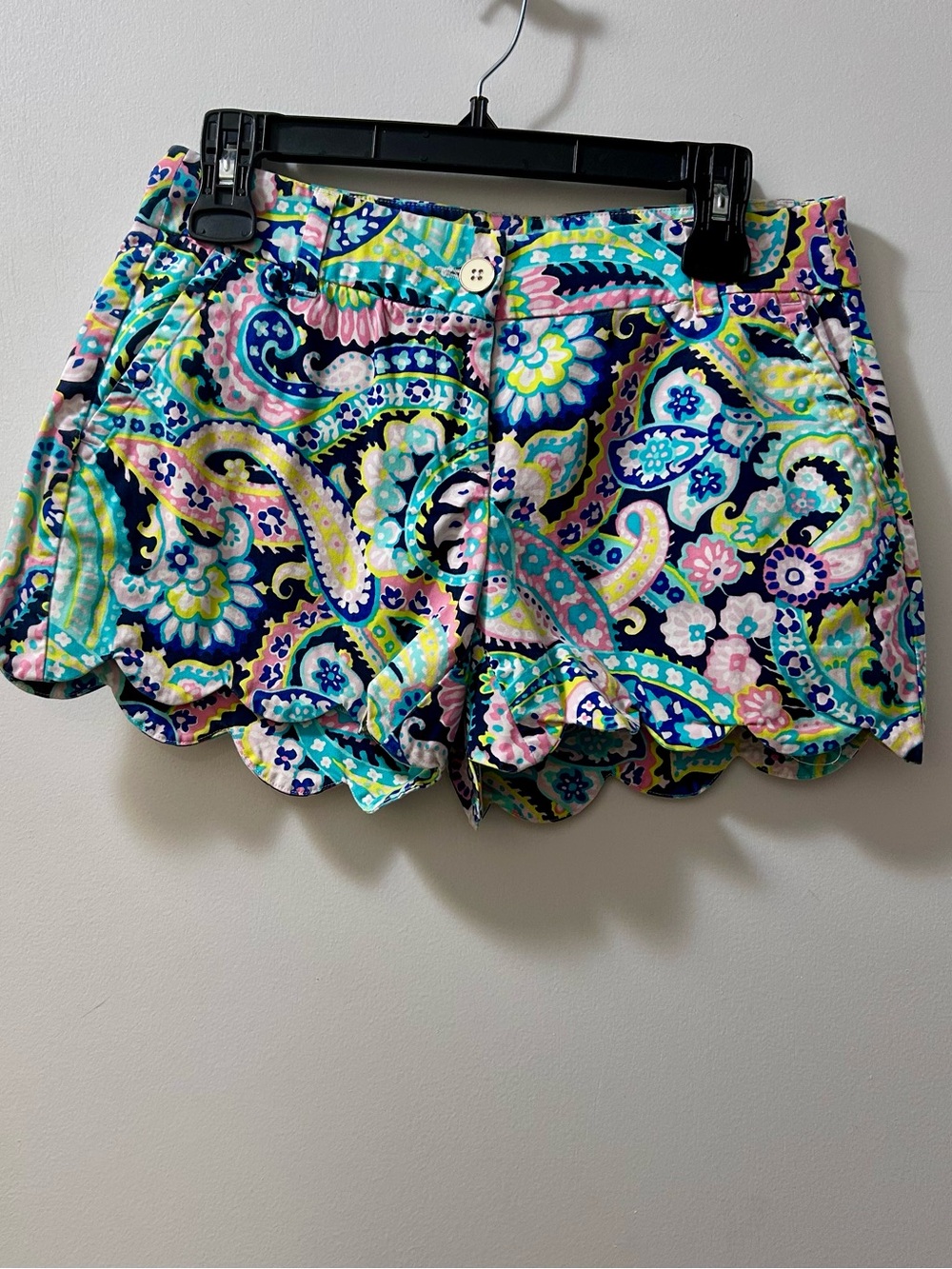 Paisley Scallop Hem Women's Shorts - Navy & Pastel
